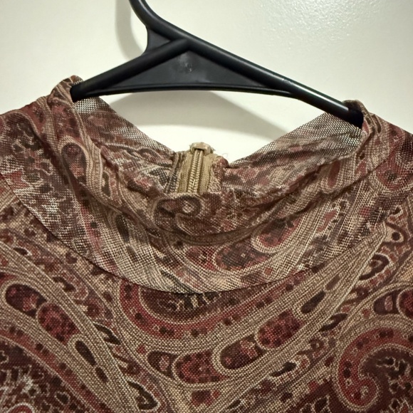Ronny Kobo Mock Neck Mesh Top - brown / ivory paisley print. Size Small. - Picture 4 of 6